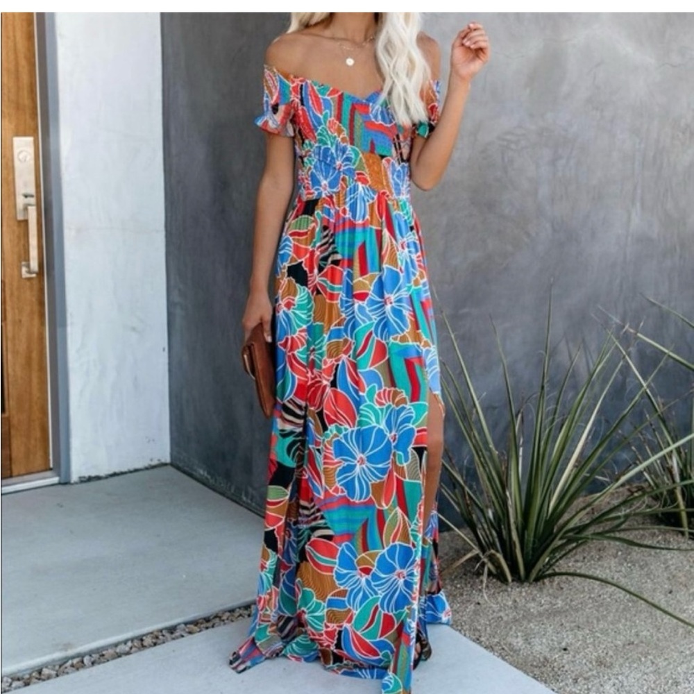 Vici off the Shoulder Multicolor Floral Dress - Picture 4 of 5